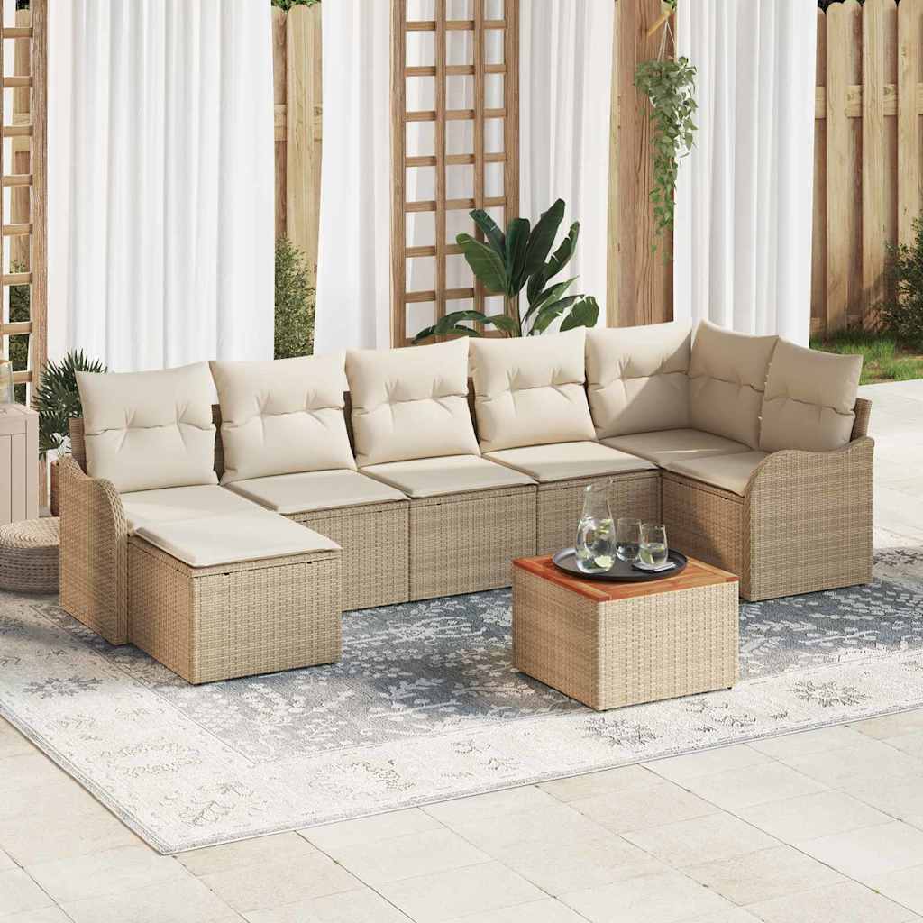 Gartensofa-set mit Kissen 8 pcs Beige Poly-Rattan