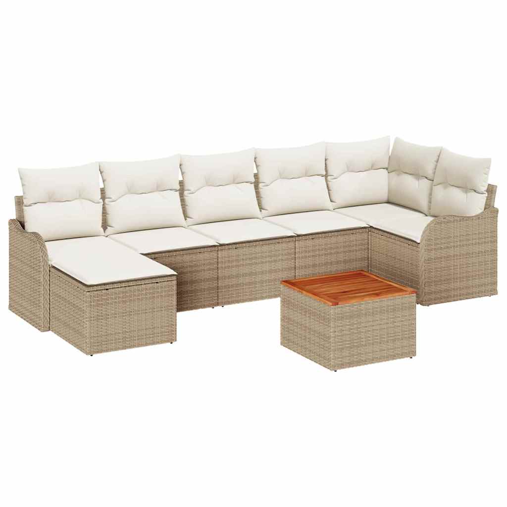 Gartensofa-set mit Kissen 8 pcs Beige Poly-Rattan