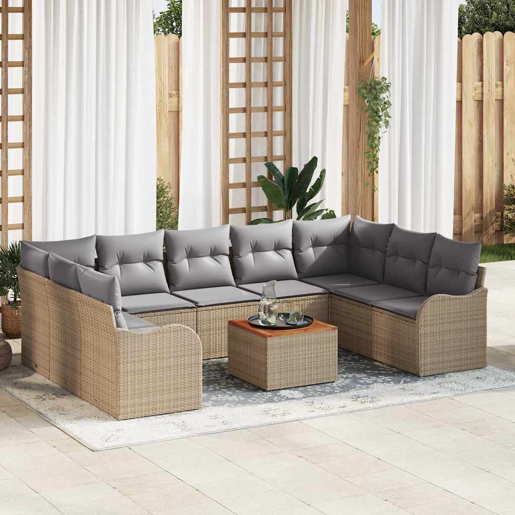 Gartensofa-set mit Kissen 10 pcs Beige Poly-Rattan