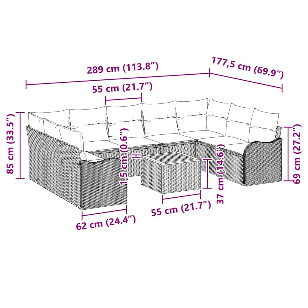 Gartensofa-set mit Kissen 10 pcs Beige Poly-Rattan