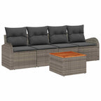 Gartensofa-set mit Kissen 5 pcs Grau Poly-Rattan