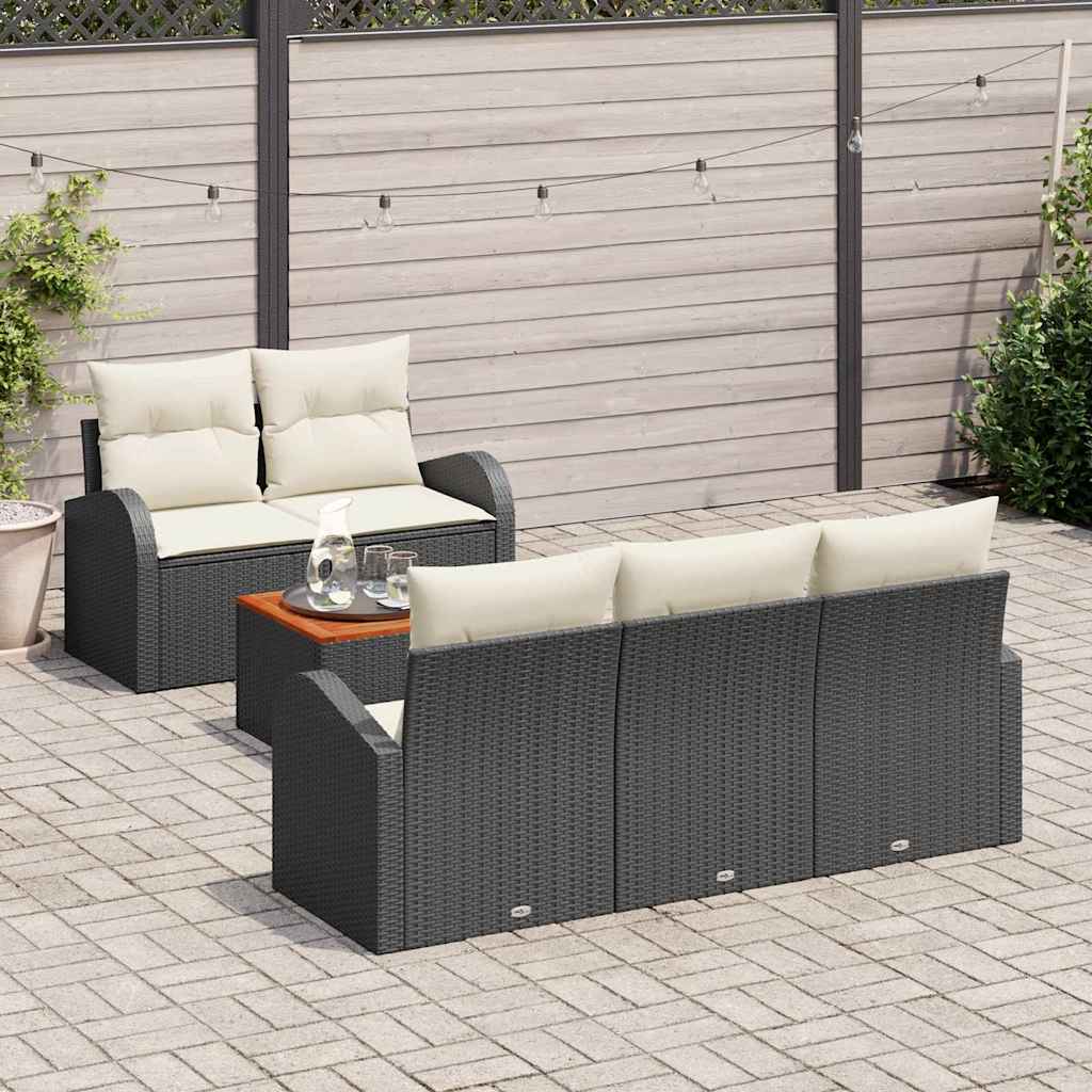 Gartensofa-set mit Kissen 6 pcs Schwarz Poly-Rattan