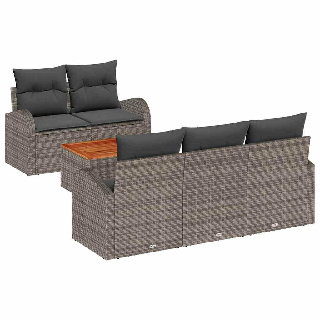 Gartensofa-set mit Kissen 6 pcs Grau Poly-Rattan