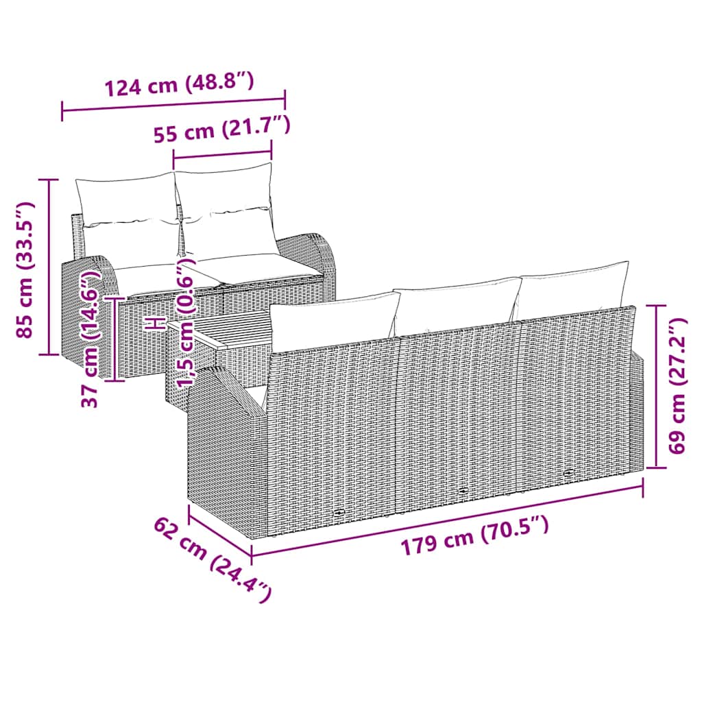 Gartensofa-set mit Kissen 6 pcs Grau Poly-Rattan