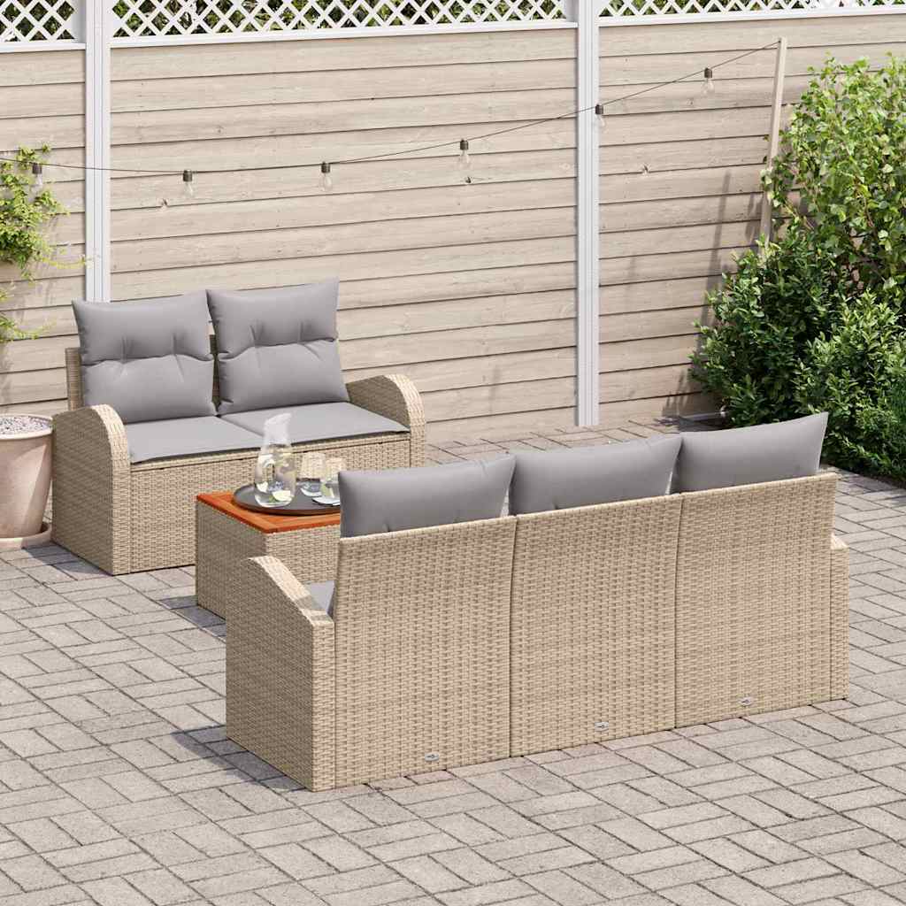 Gartensofa-set mit Kissen 6 pcs Beige Poly-Rattan