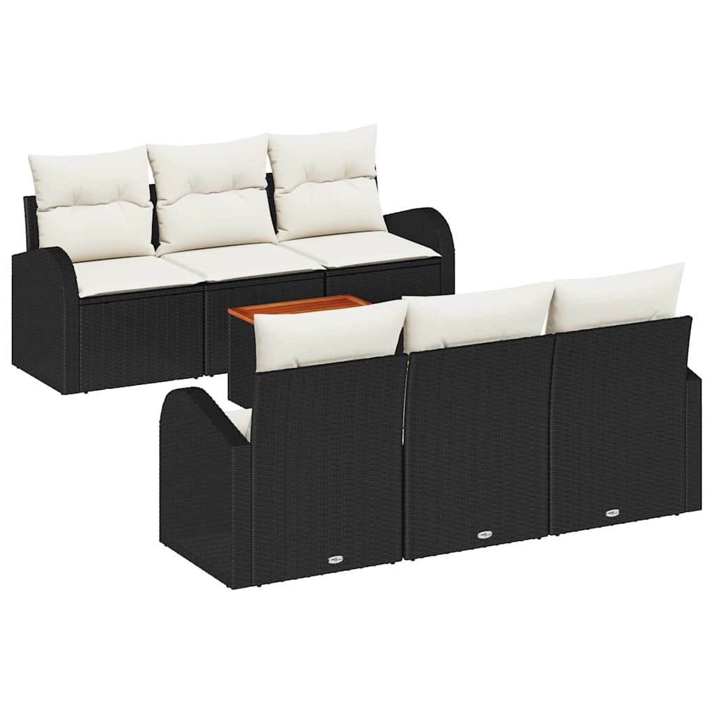 Gartensofa-set mit Kissen 7 pcs Schwarz Poly-Rattan