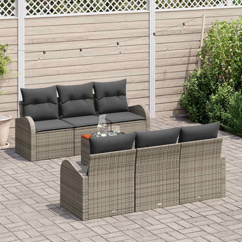Gartensofa-set mit Kissen 7 pcs Grau Poly-Rattan