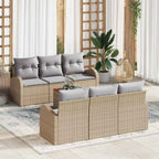 Gartensofa-set mit Kissen 7 pcs Beige Poly-Rattan