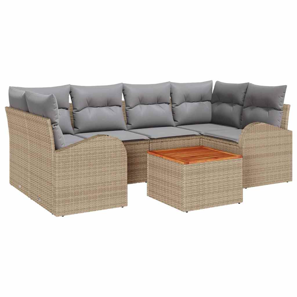 Gartensofa-set mit Kissen 7 pcs Beige Poly-Rattan