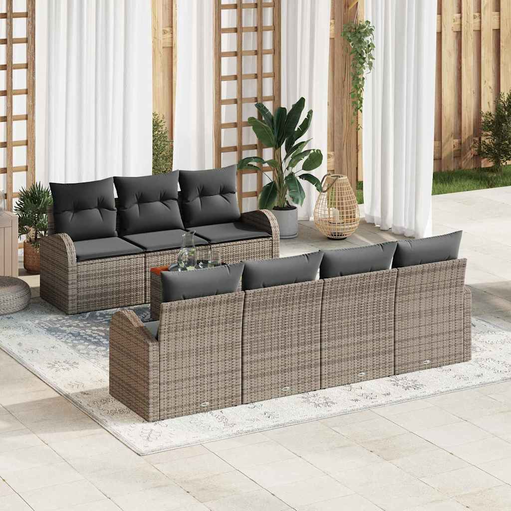 Gartensofa-set mit Kissen 8 pcs Grau Poly-Rattan