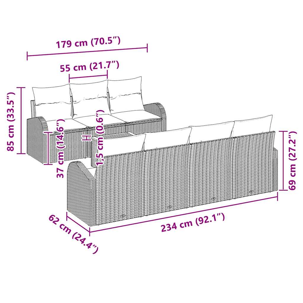 Gartensofa-set mit Kissen 8 pcs Grau Poly-Rattan