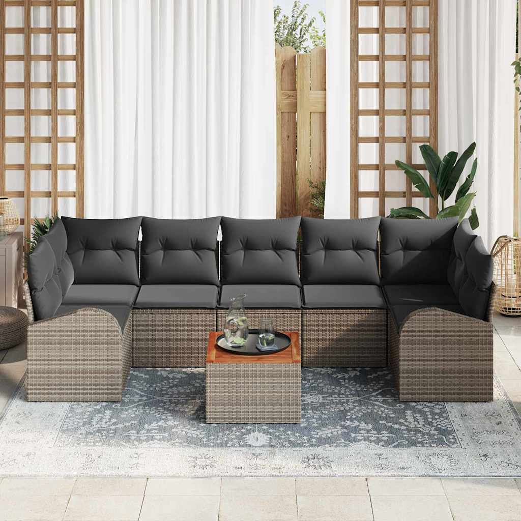Gartensofa-set mit Kissen 8 pcs Grau Poly-Rattan