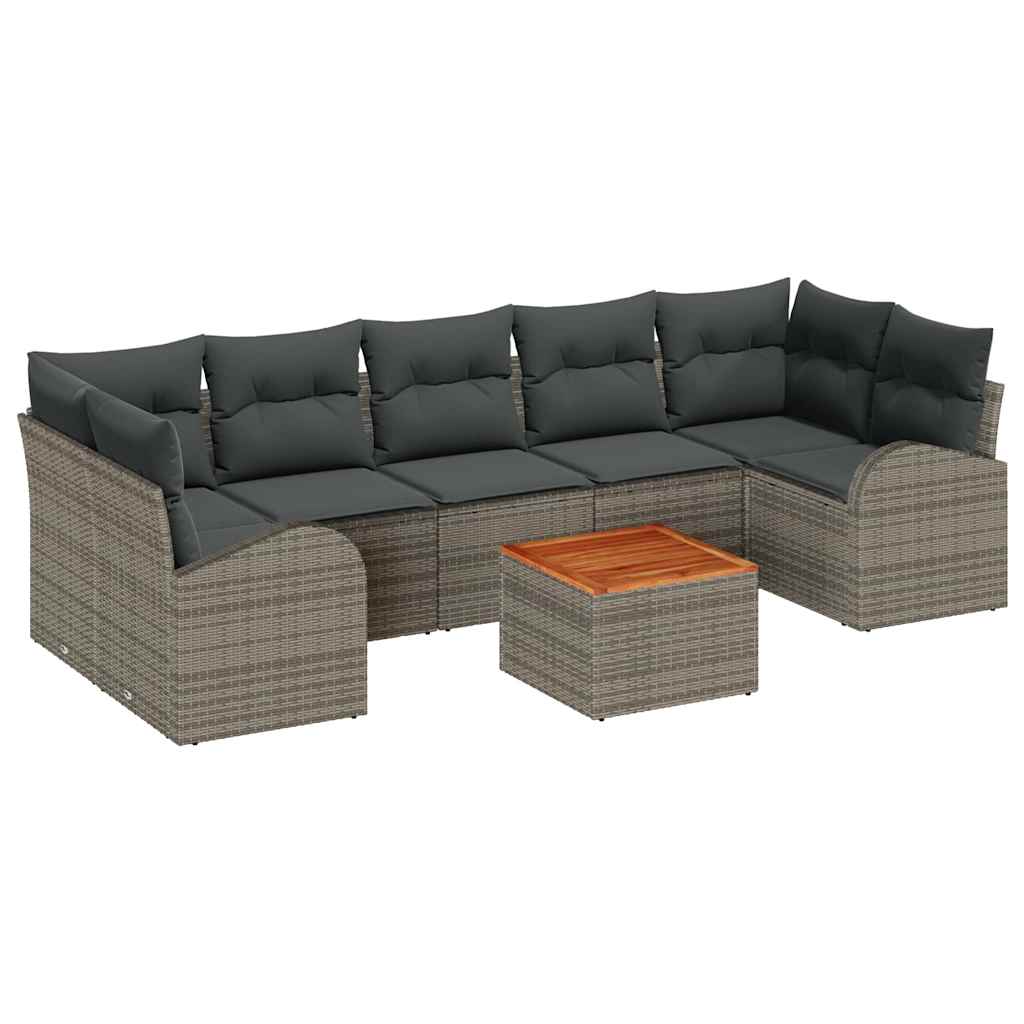 Gartensofa-set mit Kissen 8 pcs Grau Poly-Rattan
