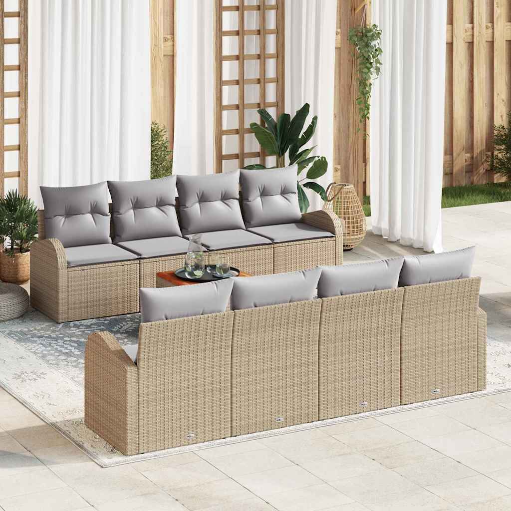 Gartensofa-set mit Kissen 9 pcs Beige Poly-Rattan