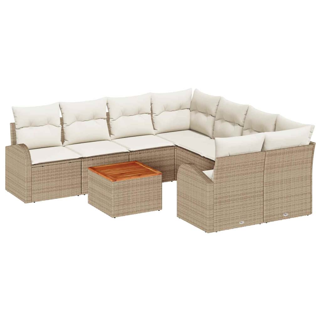 Gartensofa-set mit Kissen 9 pcs Beige Poly-Rattan