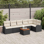Gartensofa-set mit Kissen 7 pcs Schwarz Poly-Rattan