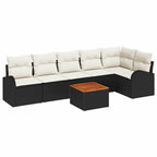 Gartensofa-set mit Kissen 7 pcs Schwarz Poly-Rattan