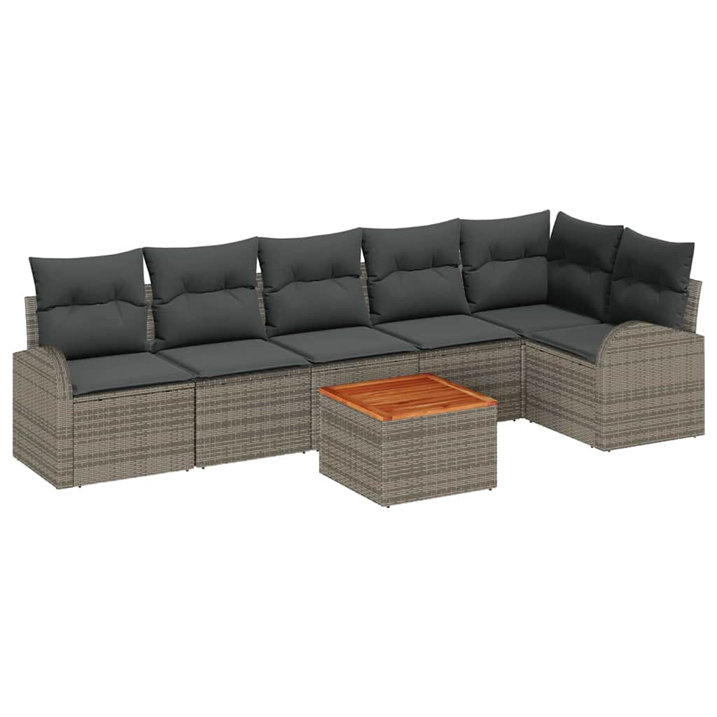 Gartensofa-set mit Kissen 7 pcs Grau Poly-Rattan