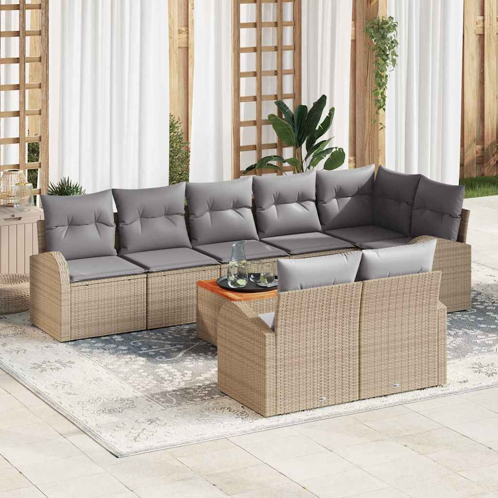 Gartensofa-set mit Kissen 9 pcs Beige Poly-Rattan