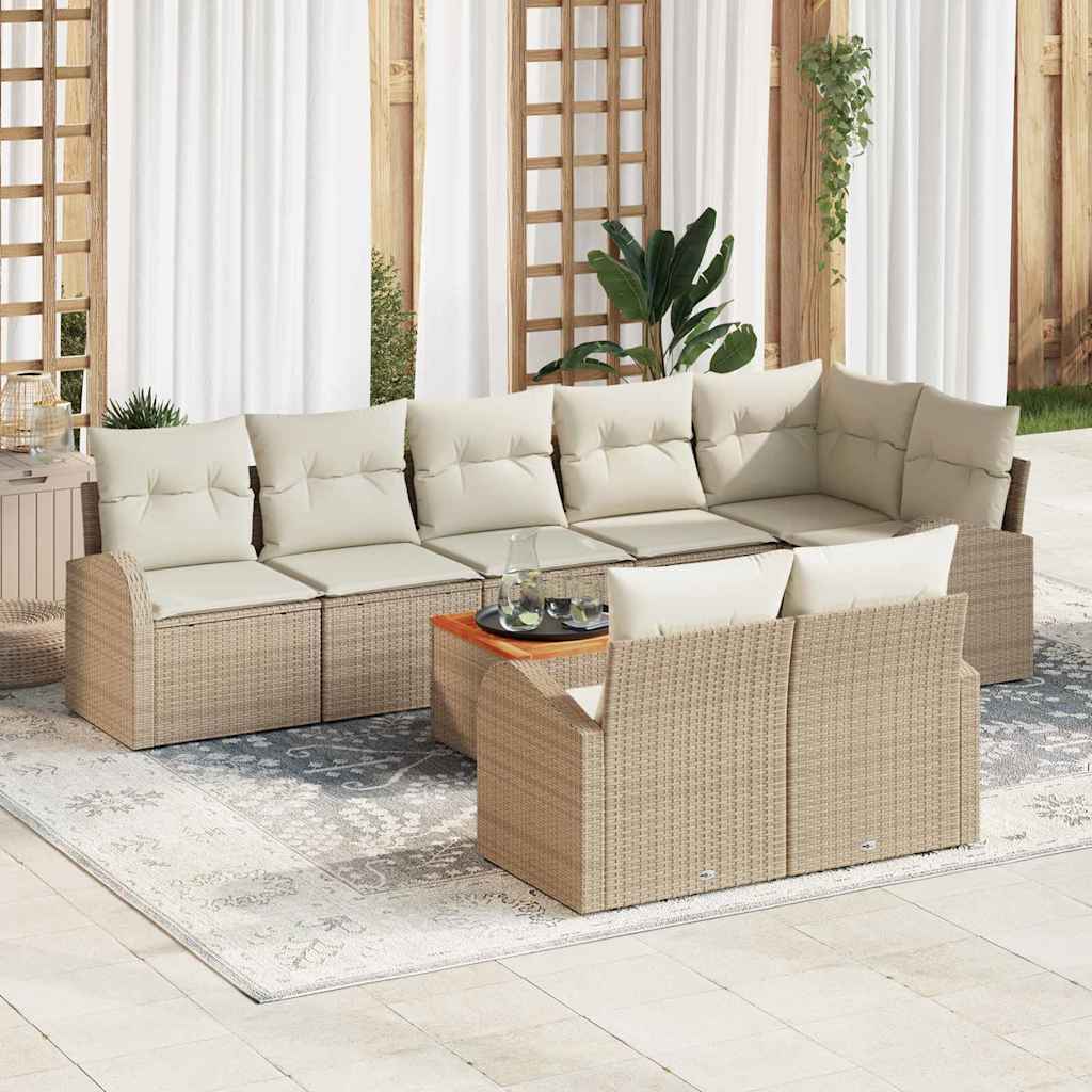 Gartensofa-set mit Kissen 9 pcs Beige Poly-Rattan
