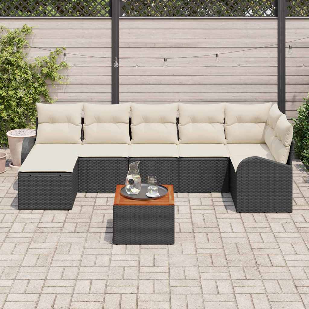 Gartensofa-set mit Kissen 8 pcs Schwarz Poly-Rattan