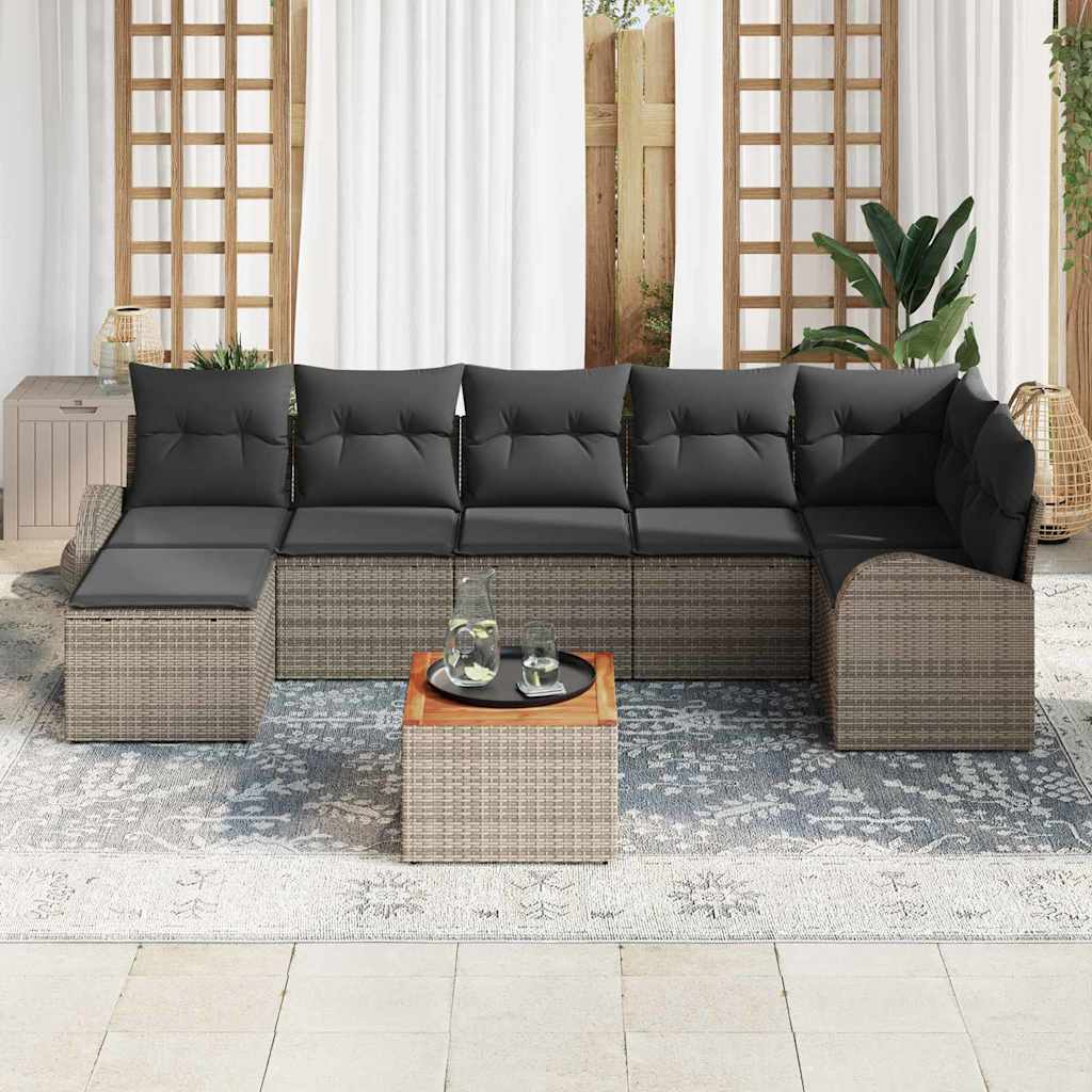 Gartensofa-set mit Kissen 8 pcs Grau Poly-Rattan