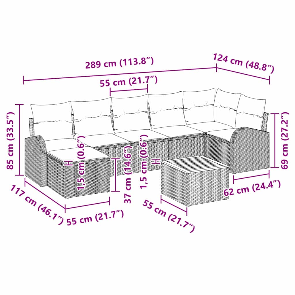 Gartensofa-set mit Kissen 8 pcs Beige Poly-Rattan