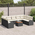 Gartensofa-set mit Kissen 10 pcs Schwarz Poly-Rattan