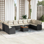 Gartensofa-set mit Kissen 11 pcs Schwarz Poly-Rattan