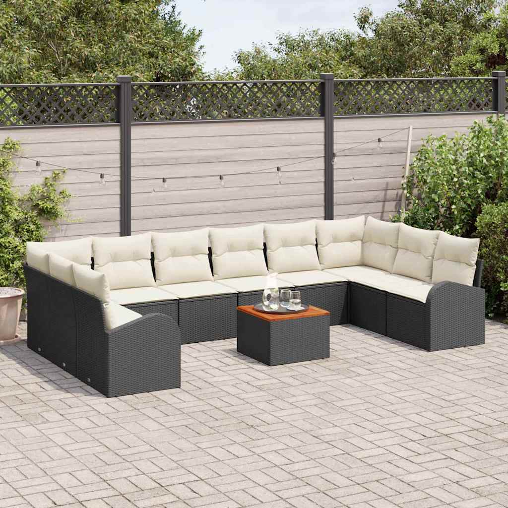 Gartensofa-set mit Kissen 11 pcs Schwarz Poly-Rattan
