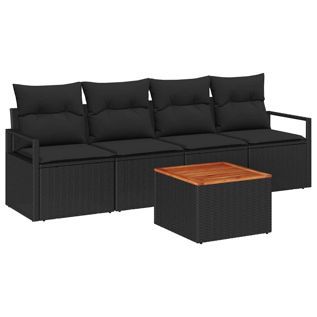 Gartensofa-set mit Kissen 5 pcs Schwarz Poly-Rattan