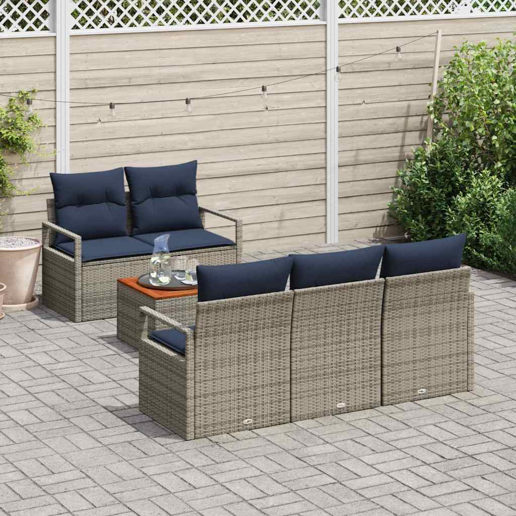 Gartensofa-set mit Kissen 6 pcs Grau Poly-Rattan