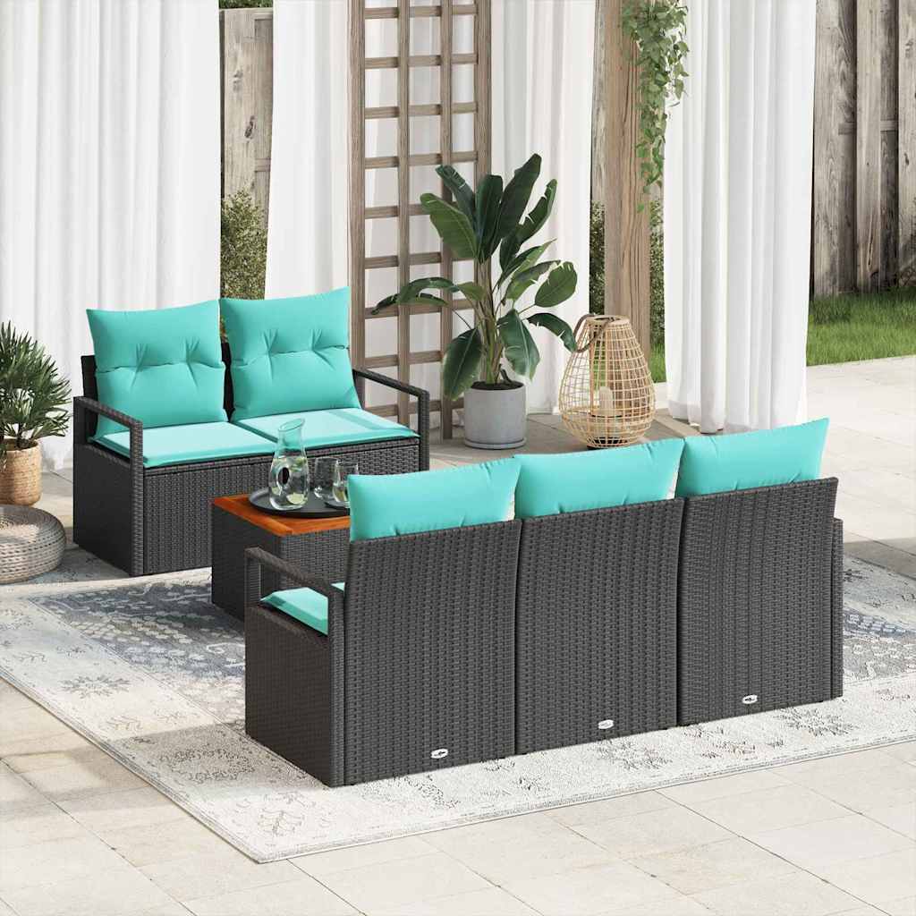 Gartensofa-set mit Kissen 6 pcs Schwarz Poly-Rattan