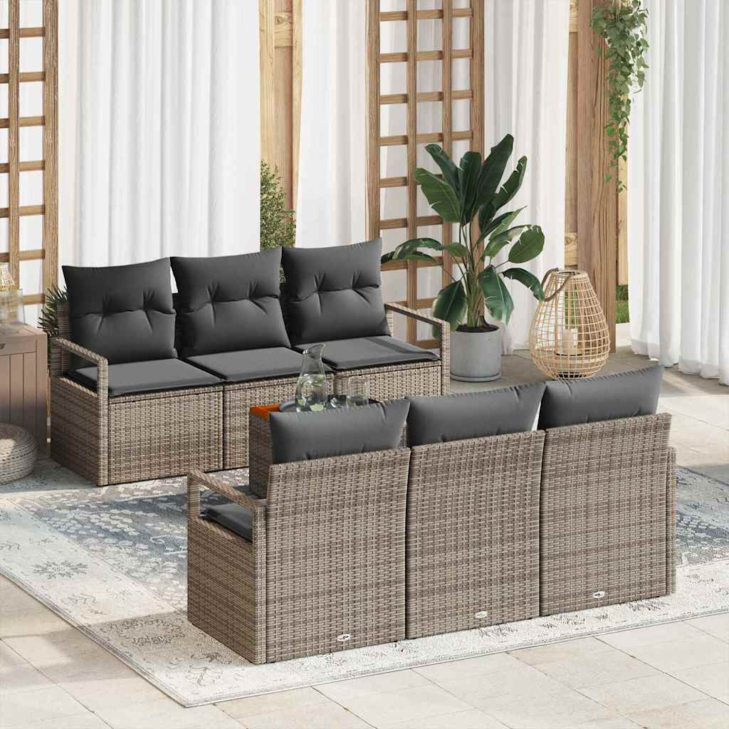 Gartensofa-set mit Kissen 7 pcs Grau Poly-Rattan