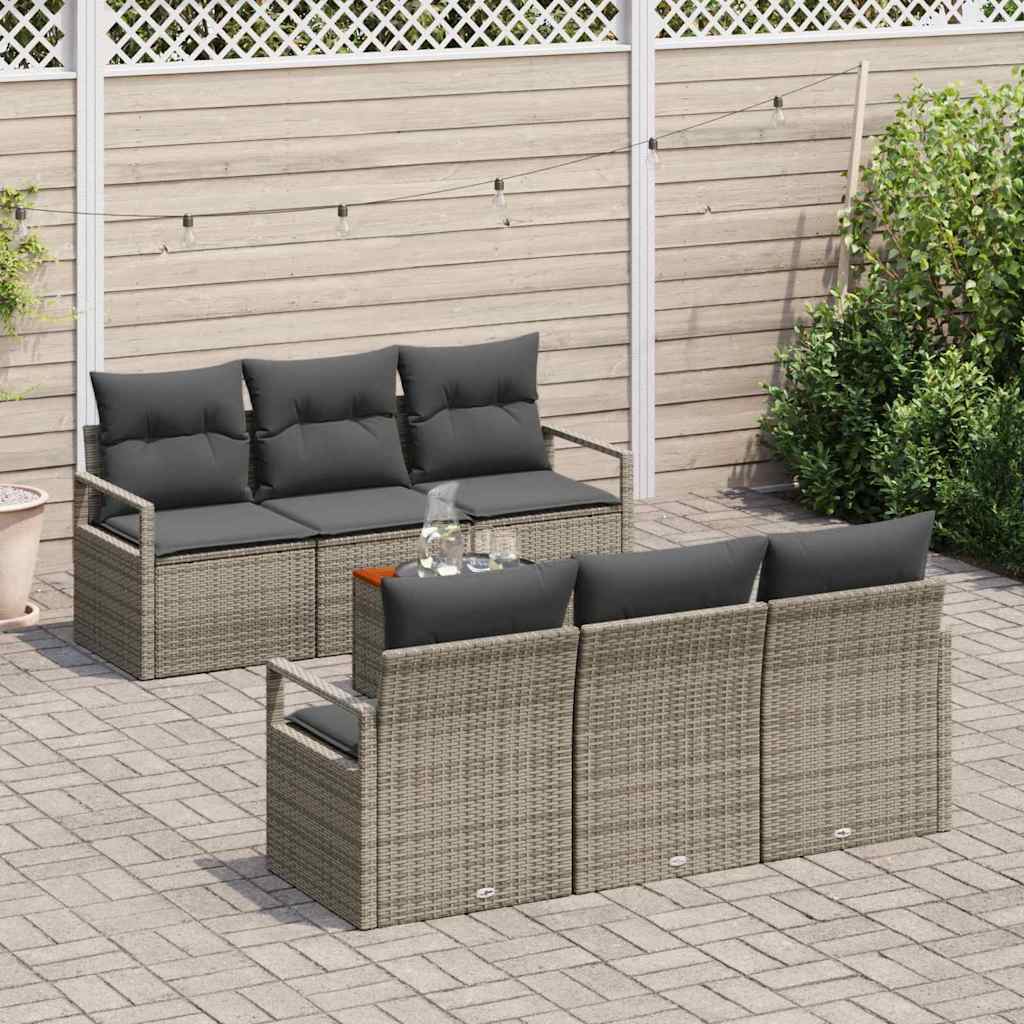 Gartensofa-set mit Kissen 7 pcs Grau Poly-Rattan