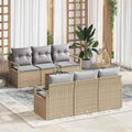 Gartensofa-set mit Kissen 7 pcs Beige Poly-Rattan