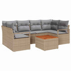 Gartensofa-set mit Kissen 7 pcs Beige Poly-Rattan