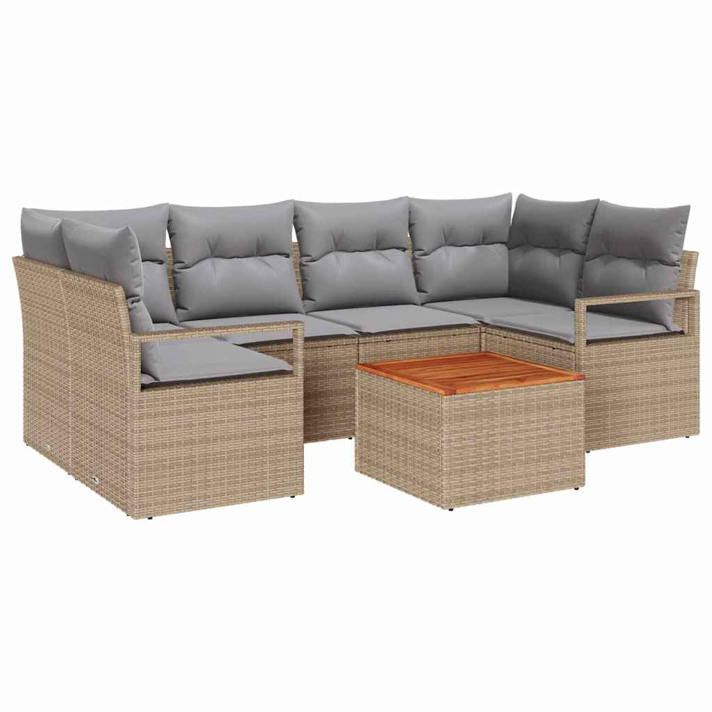 Gartensofa-set mit Kissen 7 pcs Beige Poly-Rattan