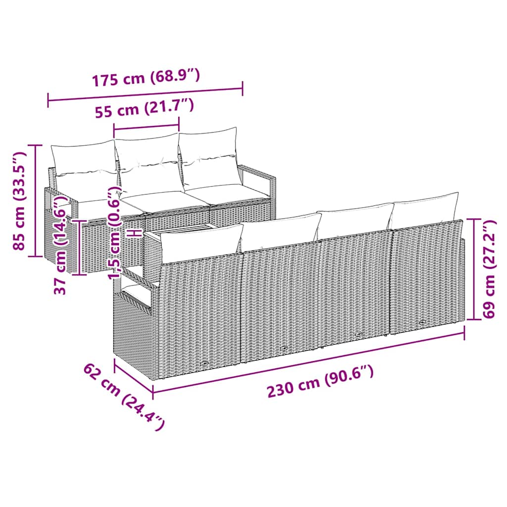 Gartensofa-set mit Kissen 8 pcs Grau Poly-Rattan