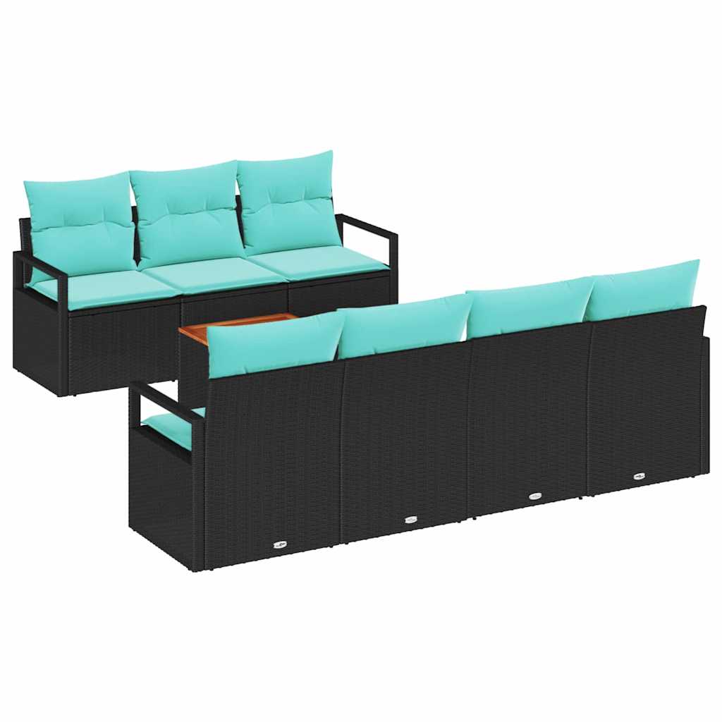 Gartensofa-set mit Kissen 8 pcs Schwarz Poly-Rattan