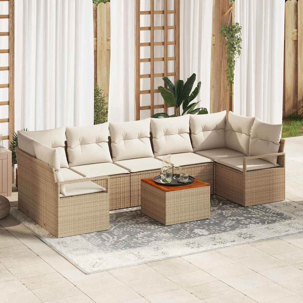 Gartensofa-set mit Kissen 8 pcs Beige Poly-Rattan