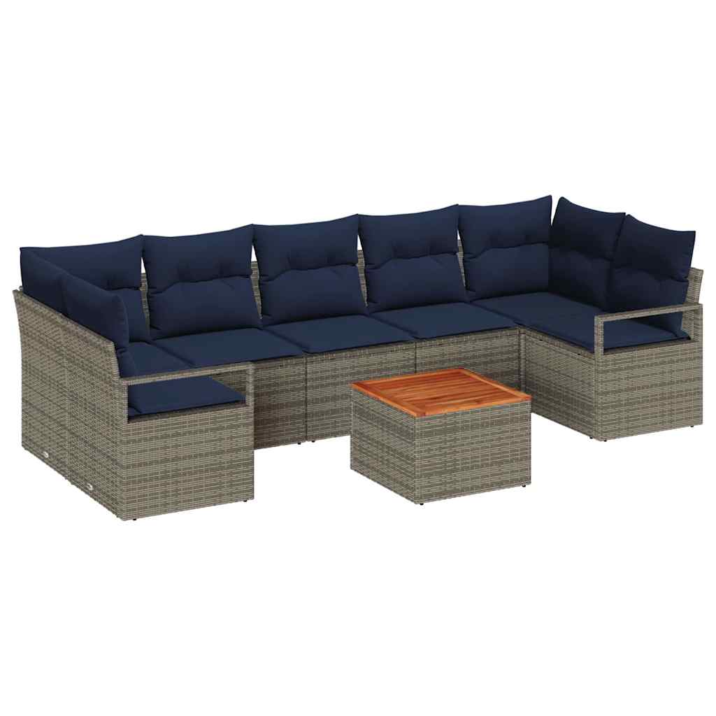 Gartensofa-set mit Kissen 8 pcs Grau Poly-Rattan