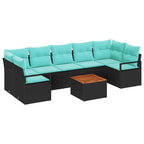 Gartensofa-set mit Kissen 8 pcs Schwarz Poly-Rattan