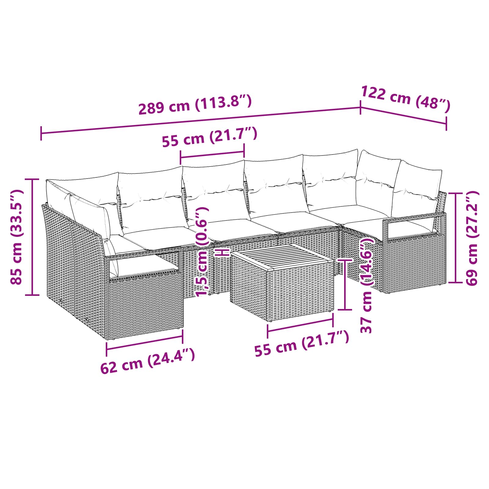 Gartensofa-set mit Kissen 8 pcs Schwarz Poly-Rattan