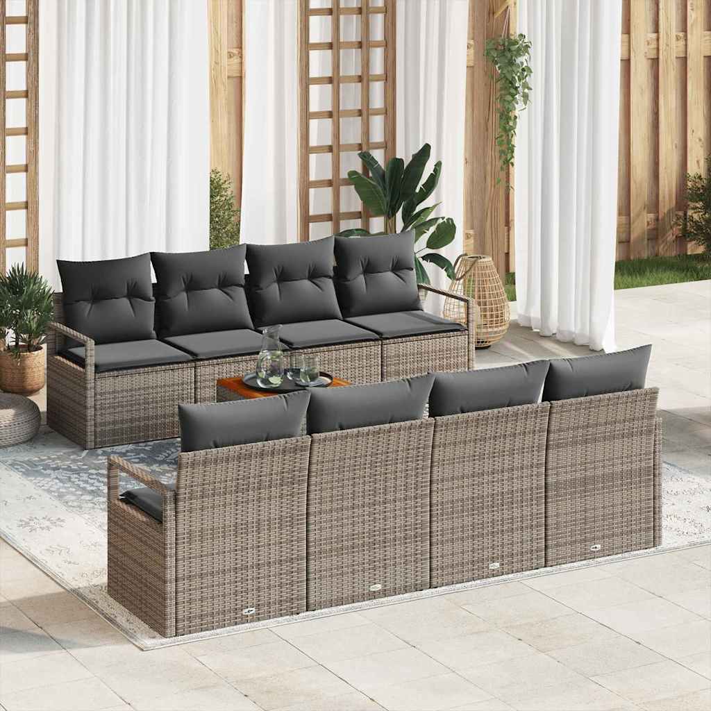 Gartensofa-set mit Kissen 9 pcs Grau Poly-Rattan