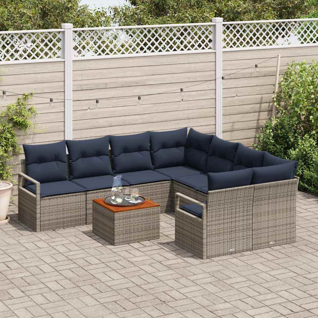 Gartensofa-set mit Kissen 9 pcs Grau Poly-Rattan