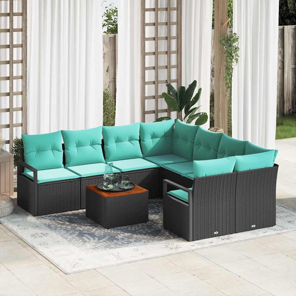 Gartensofa-set mit Kissen 9 pcs Schwarz Poly-Rattan