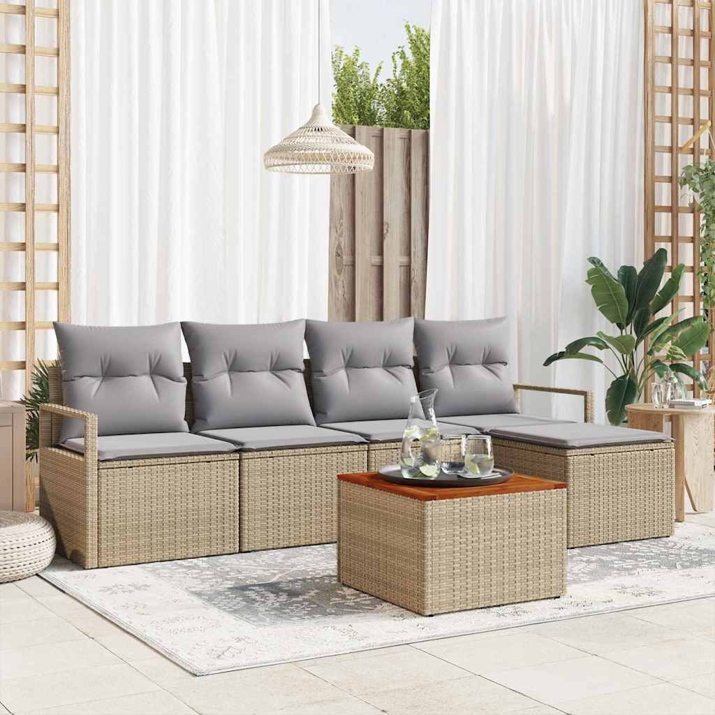 Gartensofa-set mit Kissen 6 pcs Beige Poly-Rattan