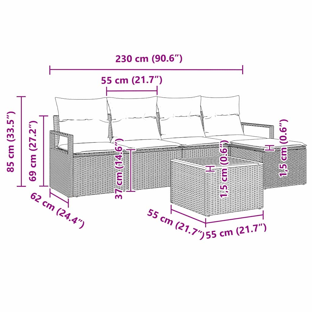 Gartensofa-set mit Kissen 6 pcs Beige Poly-Rattan