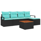 Gartensofa-set mit Kissen 6 pcs Schwarz Poly-Rattan